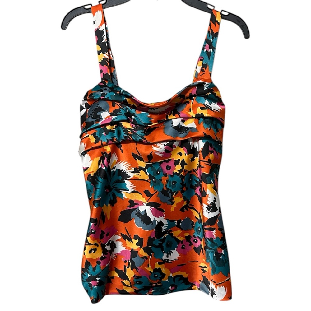 The Limited Y2K Satin Bold Floral Ruched Back Square Neck Tank Top Sz XS